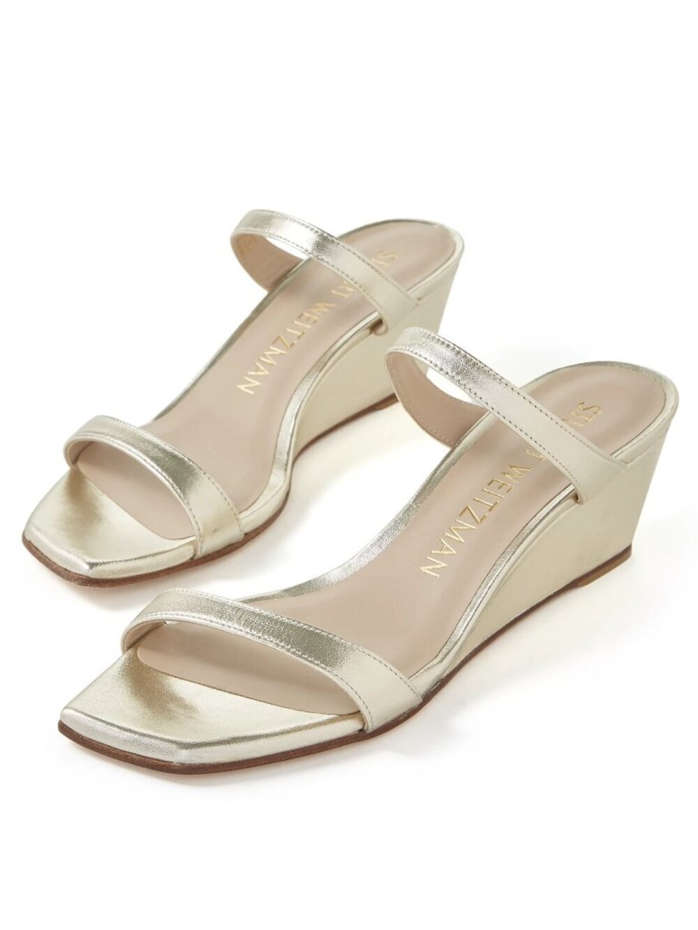 New Stuart Weitzman Aleena 50 Wedge Gold Sandals Size 8